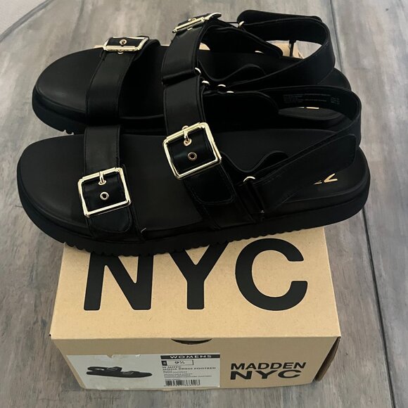 Madden NYC Women's Size 10 Black Mona Sandals Double Buckle Comfort Footbed - Picture 4 of 7